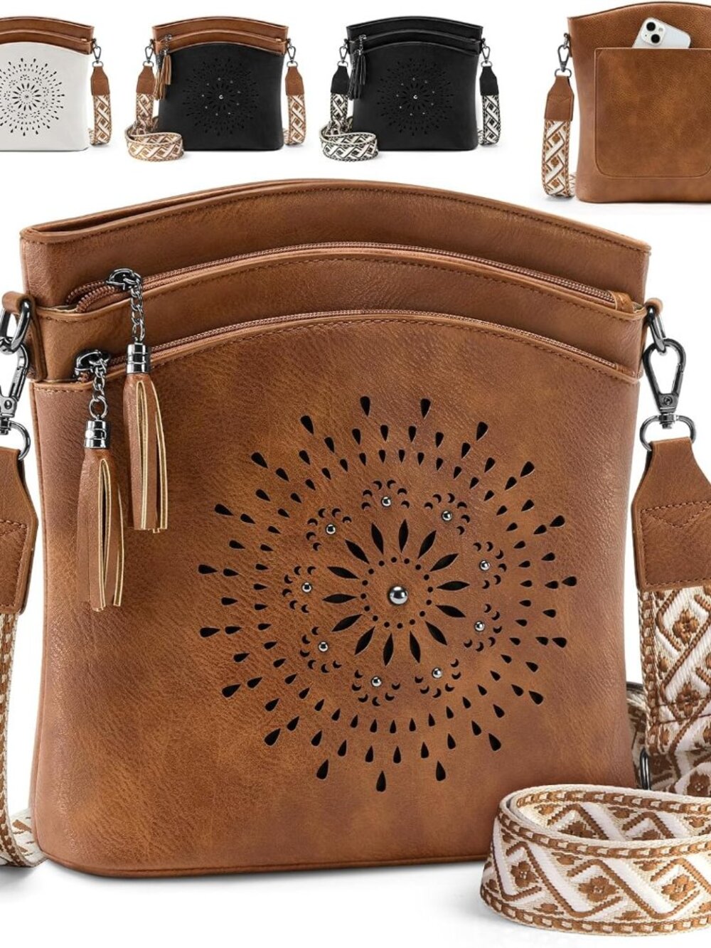 Women's Medium Leather Crossbody Bag - Lightweight Casual Purse for Weekend Shop
